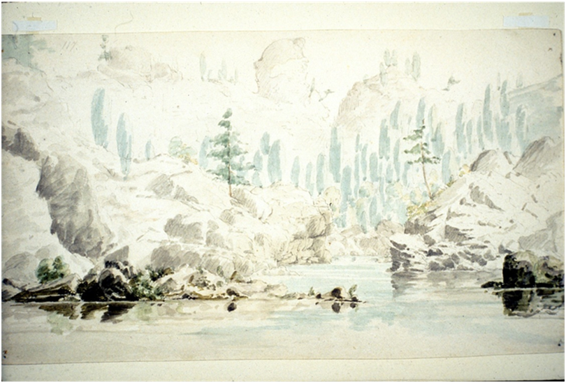 A scene along the Spokane River, 1847.
 (Paul Kane / Courtesy of Royal Ontario Museum, Toronto)