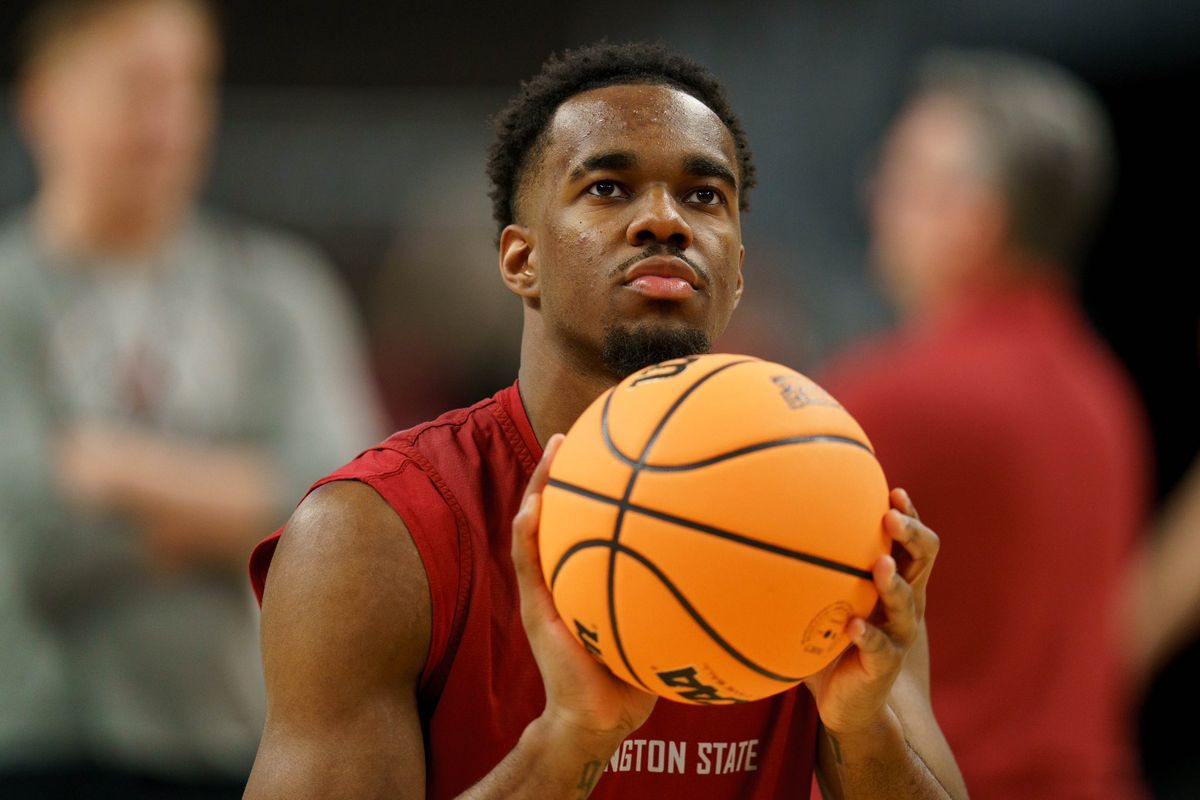 Washington State guard Kymany Houinsou prepares to shoot during a practice Wednesday in Omaha, Neb.  (Courtesy of WSU Athletics)