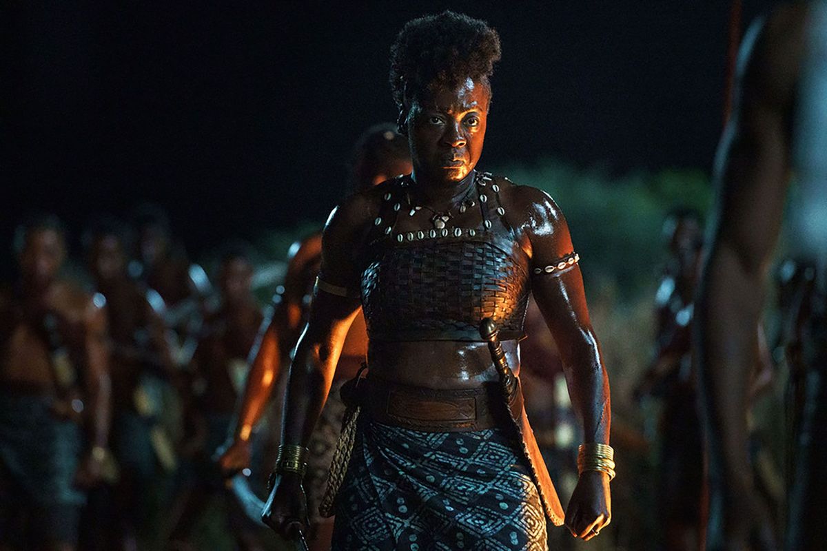 Viola Davis is a feared military leader in the historical epic “The Woman King.”  ( Ilze Kitshoff / Sony Pictures )
