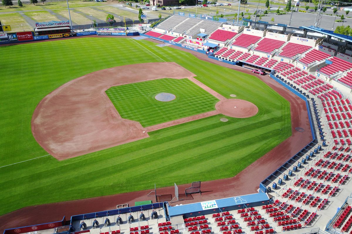A high-angle view of the Avista Stadium baseball diamond in 2017. The Spokane Indians and county have to make a host of upgrades to Avista Stadium before the start of the 2026 season.  (JESSE TINSLEY/THE SPOKESMAN-REVIEW)