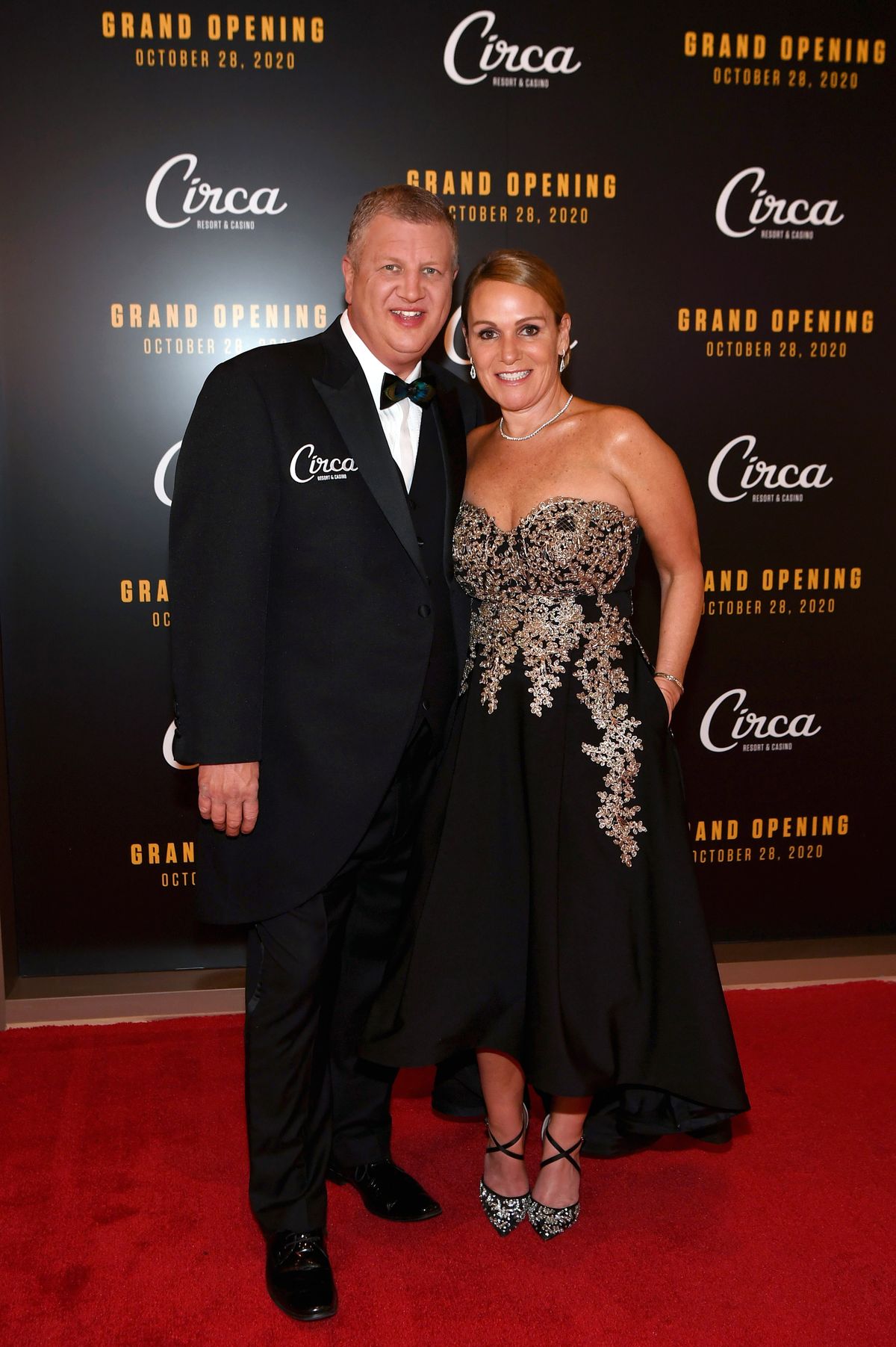 Circa Resort & Casino CEO Derek Stevens and his wife, Nicole Parthum, attend the grand opening of Circa Resort & Casino on Oct. 27 in downtown Las Vegas.  (Denise Truscello/Getty Images)