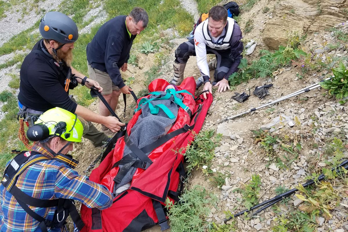 Paramedics work to get Yvonne Haas off Bridger Ridge. (Photos courtesy of Kayla Haas)