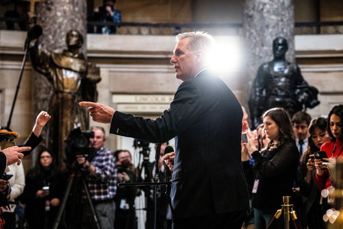 House Speaker Kevin McCarthy (R-Calif.) speaks to reporters on Capitol Hill, in Washington on Thursday, Jan. 12, 2023. How, in this day and age, did the congressman