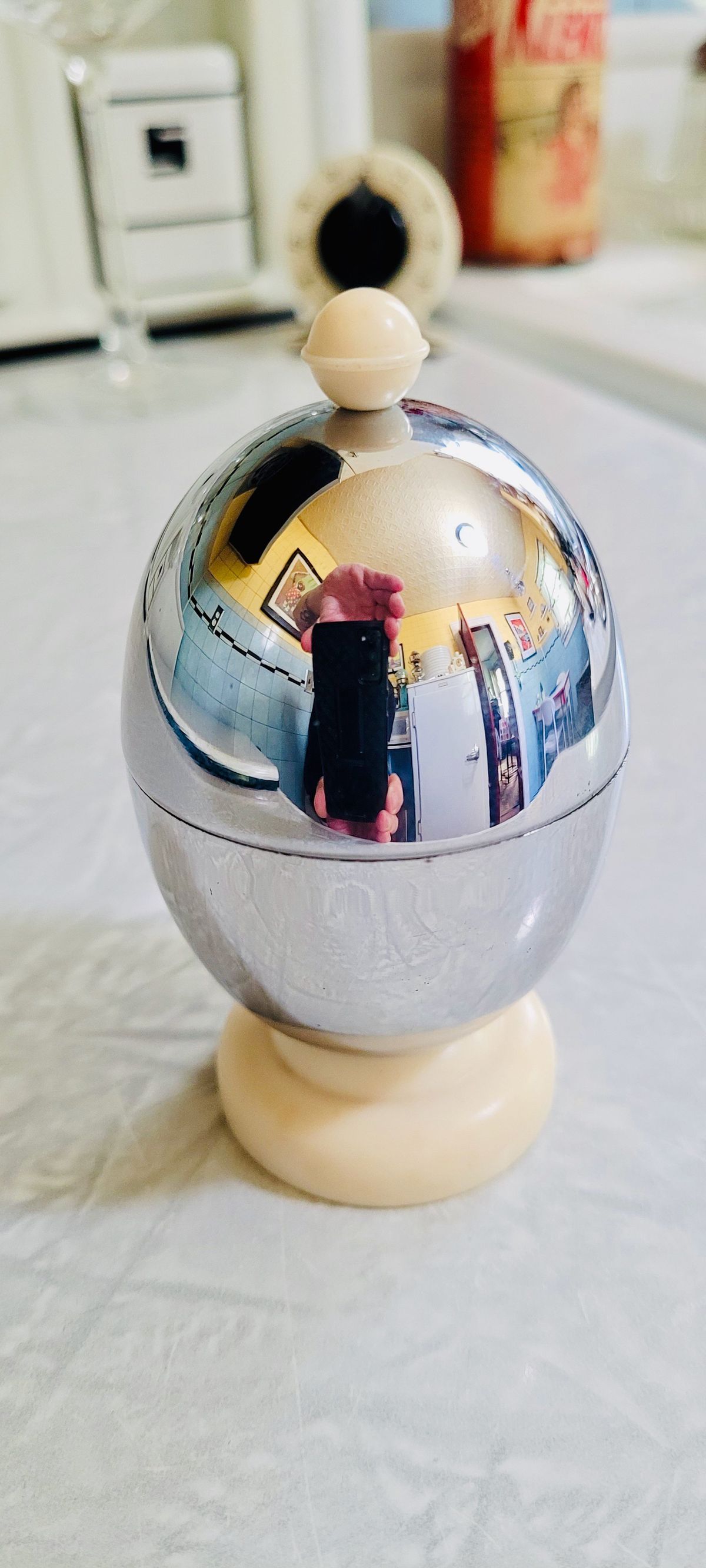 John Amalfitano stores the 72-year-old egg in a silver egg cup at his New Jersey home. MUST CREDIT: John Amalfitano.  (John Amalfitano/Handout)