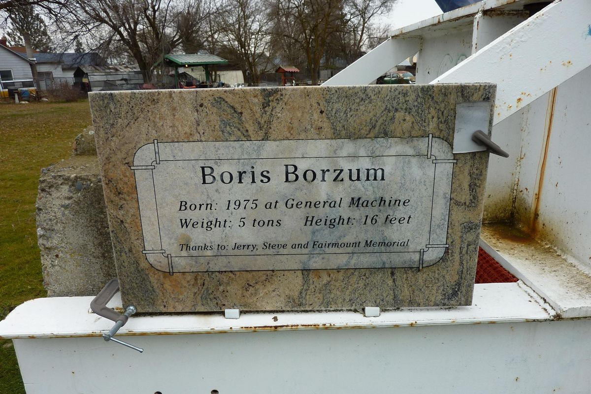 The granite plaque giving Boris’s vital statistics. (Stefanie Pettit/Special to The Spokesman-Review)