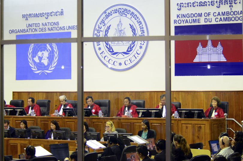 In this photo released by the Extraordinary Chambers in the Courts of Cambodia, a hearing is held at a U.N.-backed war crimes tribunal in Phnom Penh, Cambodia, Wednesday, July 30, 2014. The U.N.-backed tribunal on Wednesday began a hearing to prepare for the genocide trial of the two senior surviving leaders of Cambodia's Khmer Rouge, under whose rule an estimated 1.7 million people died in the late 1970s from starvation, exhaustion, disease and execution. (Nhet Heng / Extraordinary Chambers In The Courts Of Cambodia)