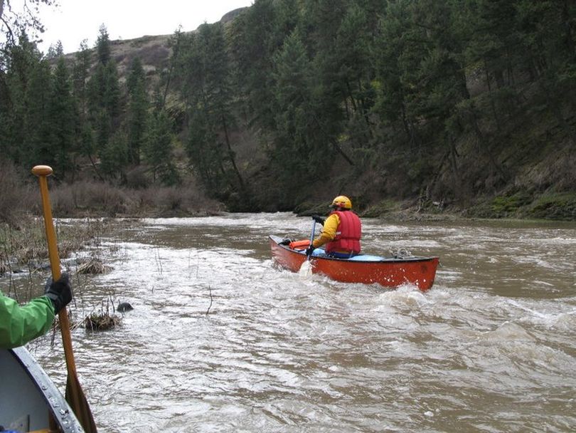 Paddlers play on Hangman Creek on April 3, 2011, at good paddling flows of 1,200 cubic feet per second. (Dan Hansen)