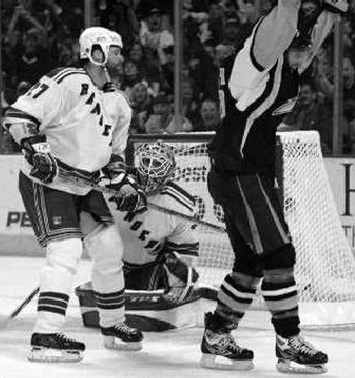 
Buffalo Sabres' Thomas Vanek (26), celebrates his game-winning goal. 
 (Associated Press / The Spokesman-Review)