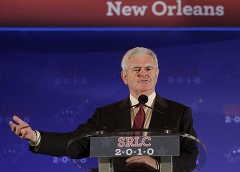 Former Speaker of the House Newt Gingrich addresses the Southern Republican Leadership Conference in New Orleans, Thursday, April 8, 2010. This is the opening session of the four day conference.
(AP Photo/Bill Haber) (Bill Haber / Fr170136 Ap)