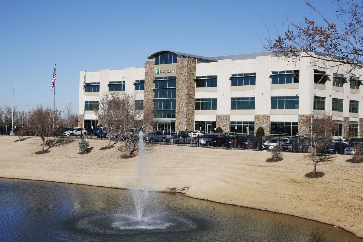 The Paycom campus is pictured Monday, Nov. 25, 2019, in Oklahoma City. Company officials say they ramped-up security after a disgruntled ex-worker began frightening employees with threatening messages and social media posts. (Sue Ogrocki / Associated Press)
