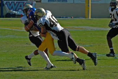 
Idaho linebacker David Vobora (40) makes a stop on the Spartans.University of Idaho photo
 (University of Idaho photo / The Spokesman-Review)