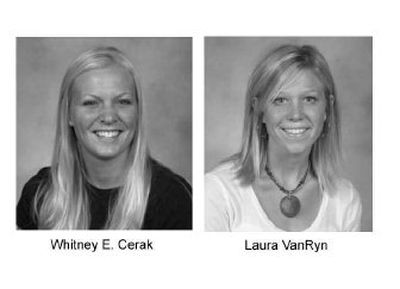 
These photos released by Taylor University show Whitney Cerak, left, and Laura VanRyn, students at  the university whose identifications were mixed up after an April 26 van crash. 
 (Associated Press / The Spokesman-Review)