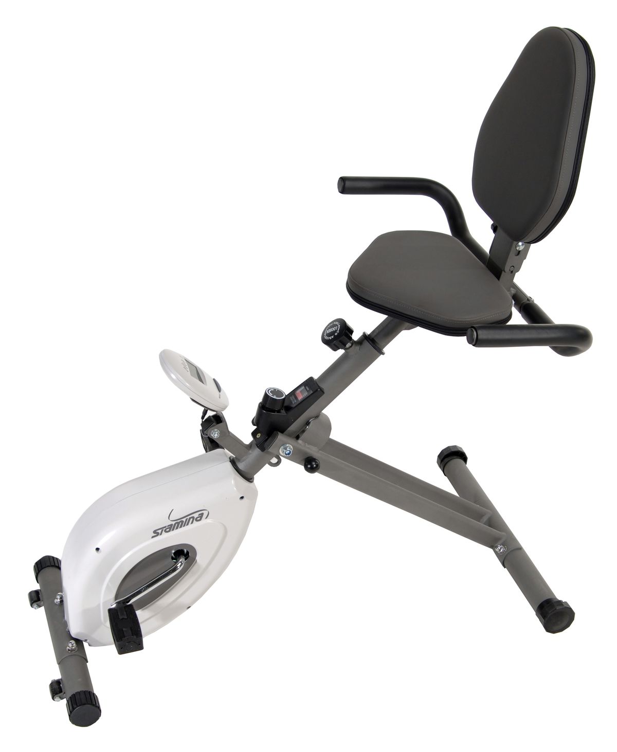 This product image released by Stamina shows the Folding Exercise Bike, which has adjustable resistance and seat and LCD tracking monitor.