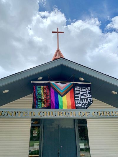 Veradale United Church of Christ’s Pride month display was vandalized in June.  (Courtesy of Rev. Gen Heywood)
