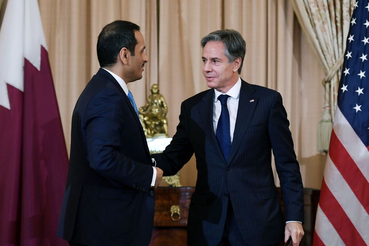 Secretary of State Antony Blinken talks with Qatar