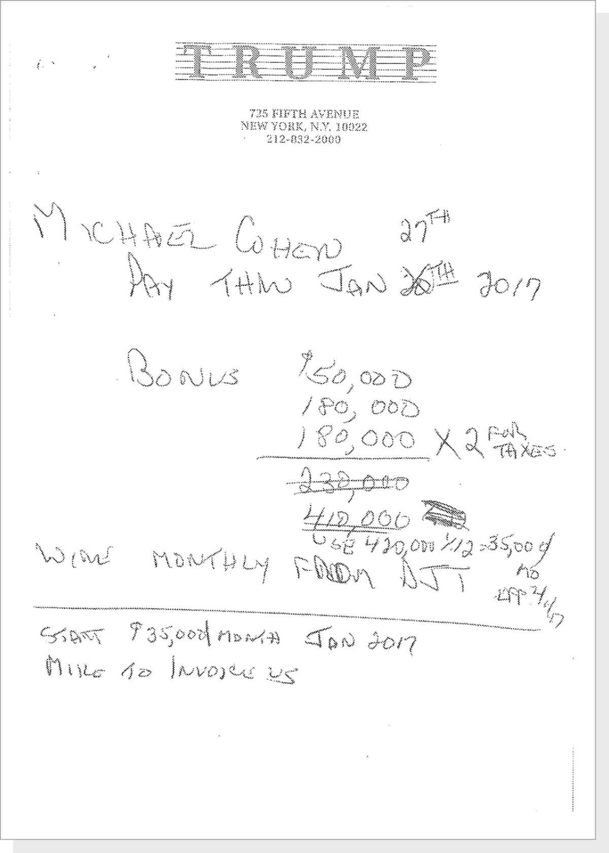Exhibit 36 shows Jeffrey McConney’s notes on the plan he discussed with Allen Weisselberg to reimburse Cohen. 