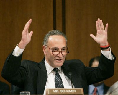 
Senate Judiciary Committee member, Sen. Charles Schumer, D-N.Y. gestures during his questioning of Chief Justice nominee John Roberts Wednesday. 
 (Associated Press / The Spokesman-Review)