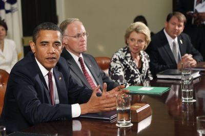 President Barack Obama met with governors at the White House on Wednesday, including Vermont Gov. Jim Douglas and  Washington Gov. Chris  Gregoire.  (Associated Press / The Spokesman-Review)