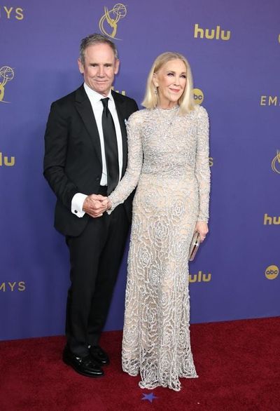Bo Welch and Catherine O'Hara at the 76th Emmy Awards in 2024.  (Dan MacMedan/USA TODAY)