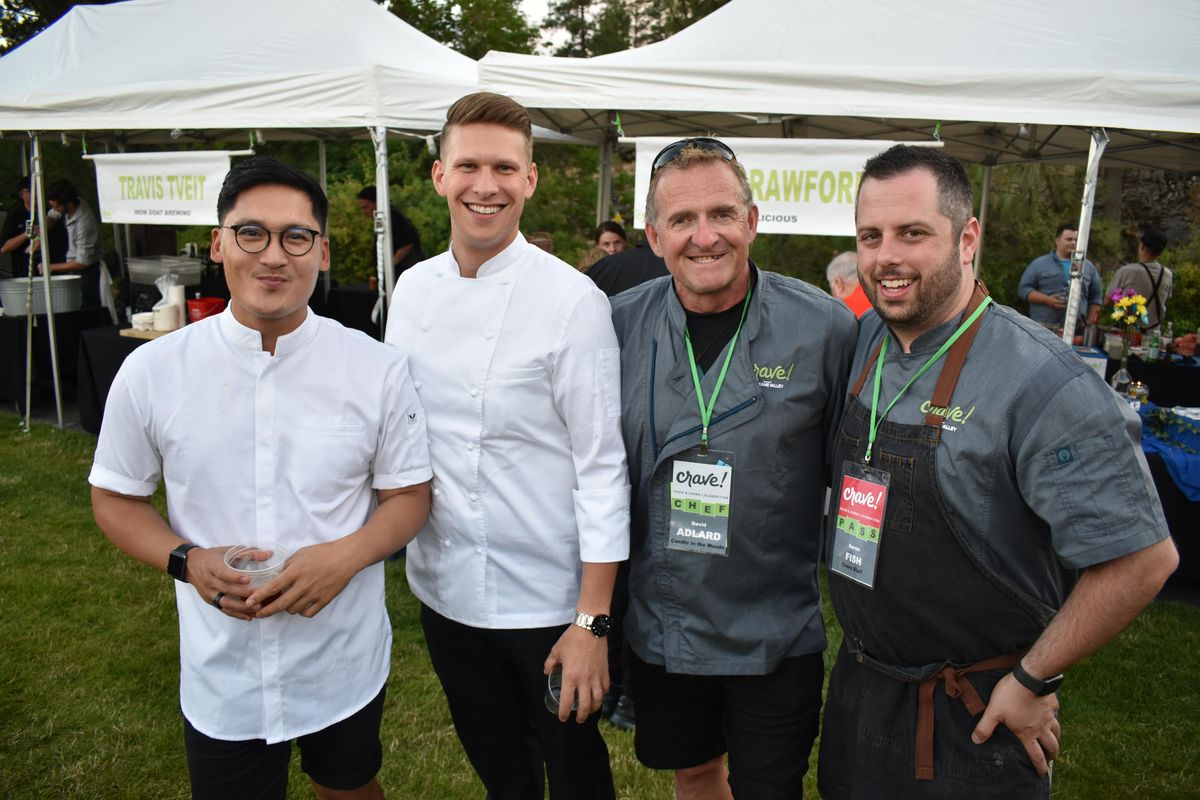 Chefs Mark Singson, Brandon Rosen, David Adlard and Aaron Fish attend the Seafood Bash at Crave Food and Drink Celebration on Thursday, July 11, 2019, at CenterPlace Regional Event Center in Spokane Valley. (Don  Chareunsy / The Spokesman-Review)