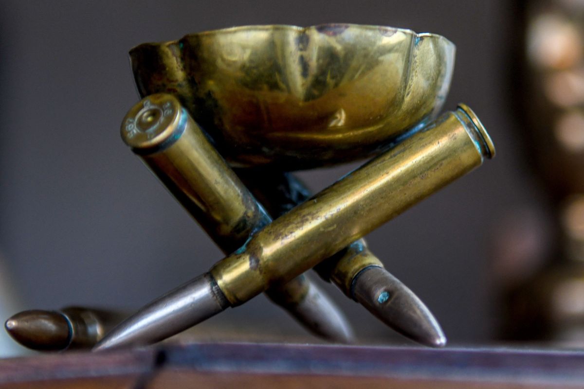This small dish is part of Elizabeth Russell’s trench art collection and on display at her home in Kendall Yards on Nov. 1.  (KATHY PLONKA/THE SPOKESMAN-REVIEW)