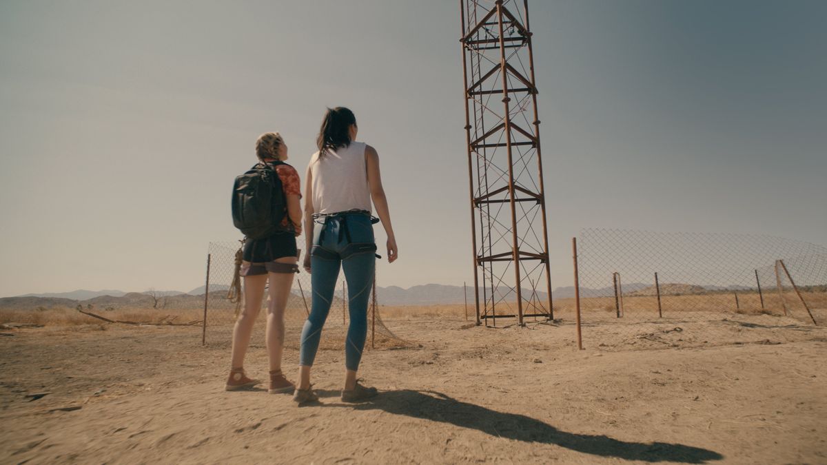 Grace Caroline Currey and Virginia Gardner in “Fall.”  (Lionsgate)