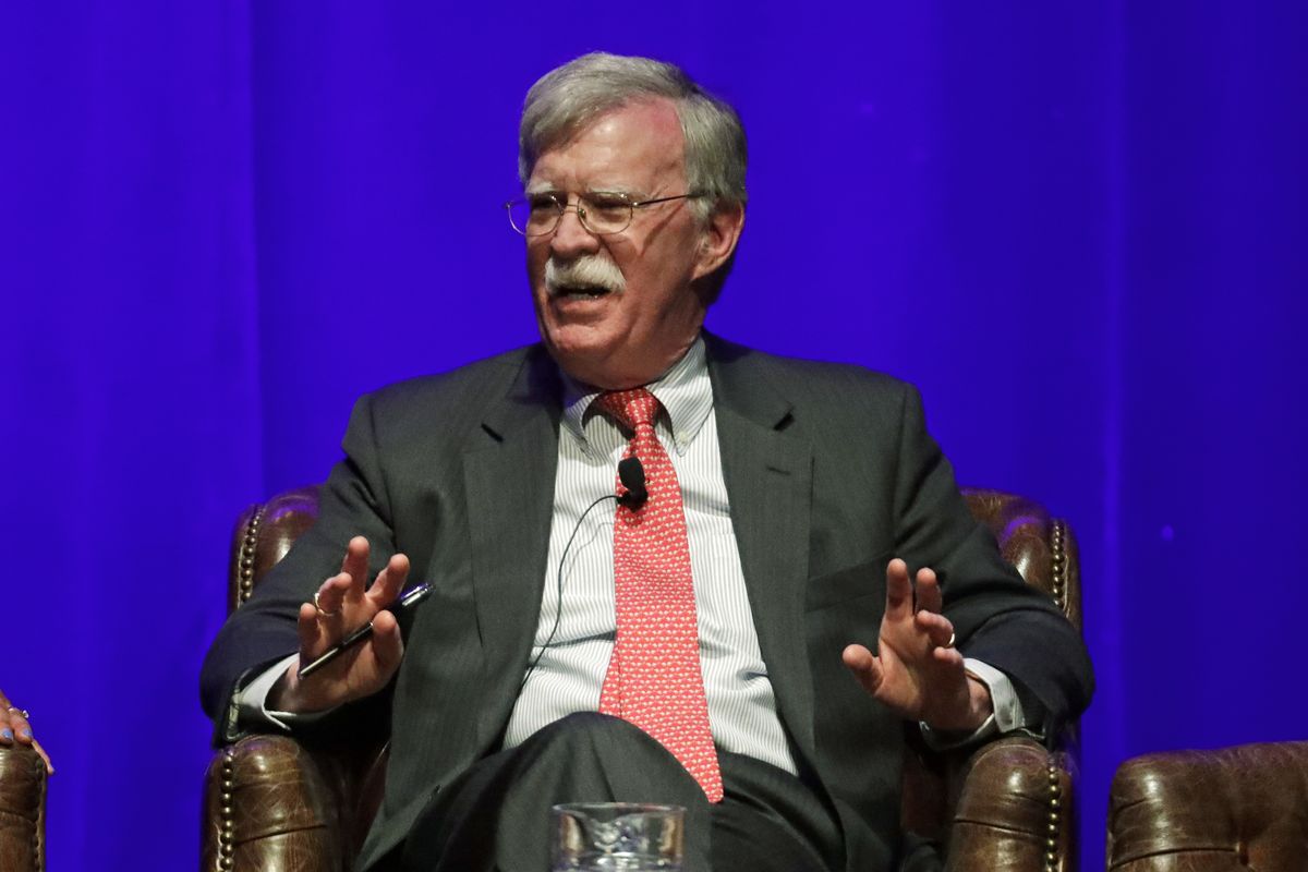 FILE - In this Feb. 19, 2020, file photo, former national security adviser John Bolton takes part in a discussion on global leadership at Vanderbilt University in Nashville, Tenn. An attorney for Bolton said Wednesday, June 10, that President Donald Trump is trying to put on ice publication of the former top administration official’s forthcoming memoir after White House lawyers again this week raised concerns that the book contains classified material that presents a national security threat.  (Mark Humphrey)