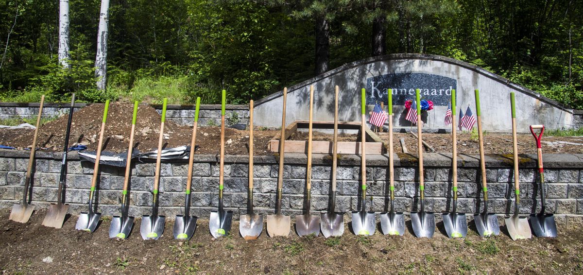 Nineteen shovels await Kannegaard family members to dig the grave of Ken Kannegaard, June 9, 2017, at Nine Mile Cemetery near Wallace, Idaho. (Dan Pelle / The Spokesman-Review)