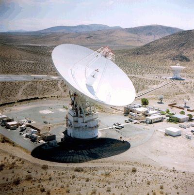 This undated file photo released by NASA shows part of the Deep Space Network, managed by JPL for NASA, consisting of large antennas at three complexes located in Goldstone, California, near Canberra, Australia and near Madrid, Spain. Each complex houses several radio antennas of different sizes, including giant 230-foot telescopes, used to communicate with interplanetary spacecraft.   (NASA/AFP/Getty Images North America/TNS)