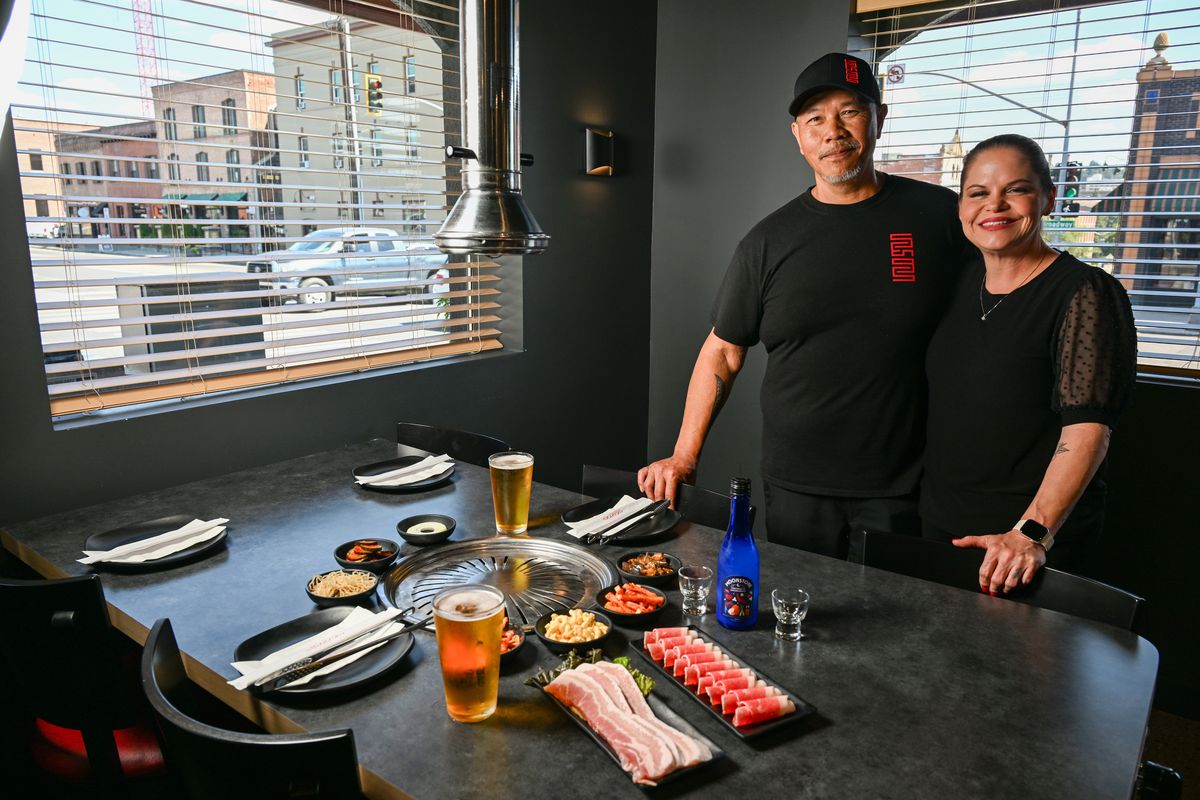 Joe and Patty Seng own Seng’s Asian Barbecue, a new restaurant in the former Charley Grill and Spirits location at Monroe Street and Broadway Avenue in Spokane, shown July 17. The tables of the restaurant feature barbecue cooktops in the center, where meat and vegetables can be grilled. (Jesse Tinsley/THE SPOKESMAN-REVIEW)