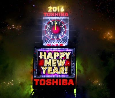The clock strikes midnight at the Times Square New Year's Eve celebration, early Friday in New York. (Photo by Andy Kropa/Invision/AP) 