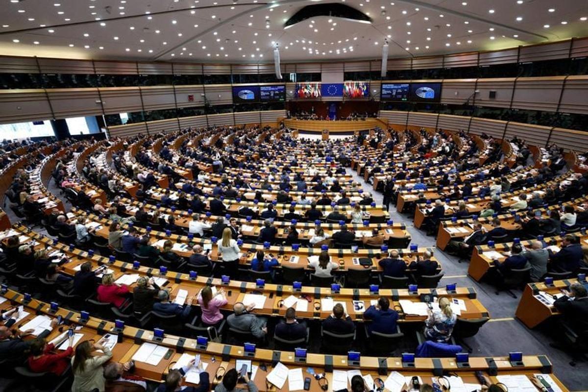 Members of the European Parliament attend a session to vote on legislation to cut import duties for U.S. products on March 26, in Brussels.   (Reuters )