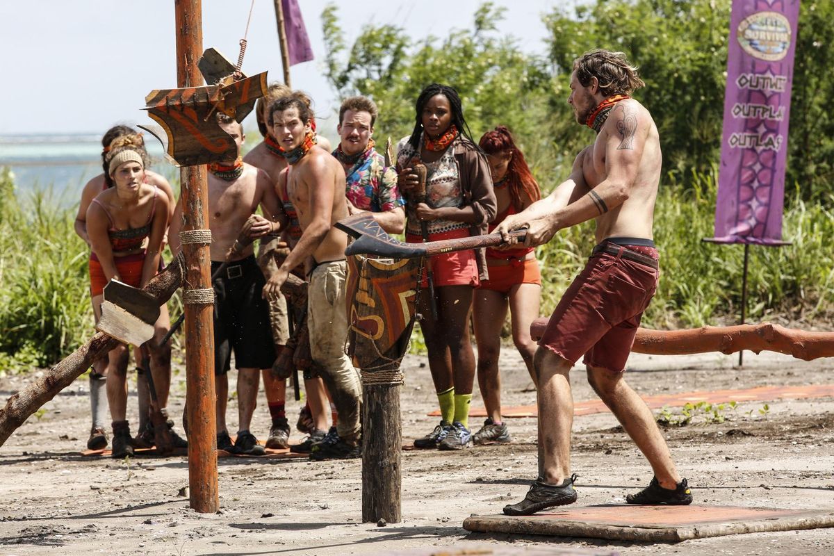 The tribe watches Taylor Stocker compete for Immunity on “Survivor: Millennials vs. Gen. X,” when the Emmy Award-winning series returns for its 33rd season with a special 90-minute premiere on Wednesday. (CBS / CBS)