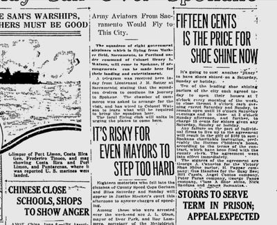 It was a big weekend for speeding tickets, with 18 speeders hauled in to traffic court, including Deer Park Mayor J.L. Olson, the Spokane Daily Chronicle reported. The newspaper also reported that prices were going up for an important service: shoe shines. (Spokesman-Review archives)