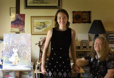 
Charlotte Trebilcock and her mother, H.M. Lloyd, are both artists. The painting on the bottom of the easel, at left, is Lloyd's; the one hanging above it is Trebilcock's. Below, a sketch Lloyd did in 1995.
 (LIZ KISHIMOTO Photos / The Spokesman-Review)