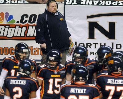Spokane Shock head coach Adam Shackleford calls the plays against Boise, May 10, 2008 in the Spokane Arena.  DAN PELLE The Spokesman-Review (Dan Pelle / The Spokesman-Review)