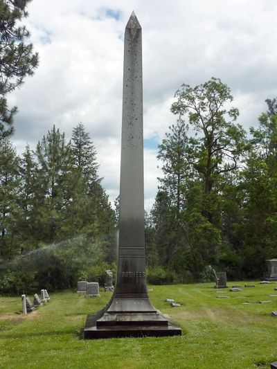 An obelisk marks the grave site of Charles Stewart Voorhees in the pioneer section of Greenwood Memorial Terrace. (Stefanie Petit / Stefanie Petit Special to The Spokesman-Review)