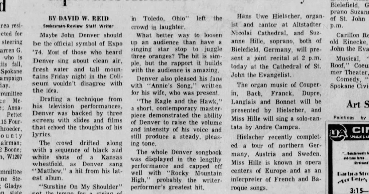 50 years ago in Expo history: Critics rave about John Denver’s shows at the Coliseum