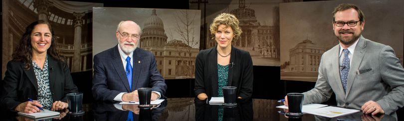 From left, Betsy Russell, Jim Weatherby, Molly Messick and host Greg Hahn on