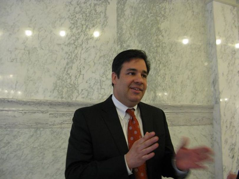 Idaho Congressman Raul Labrador answers questions from reporters at the state Capitol on Tuesday (Betsy Russell)