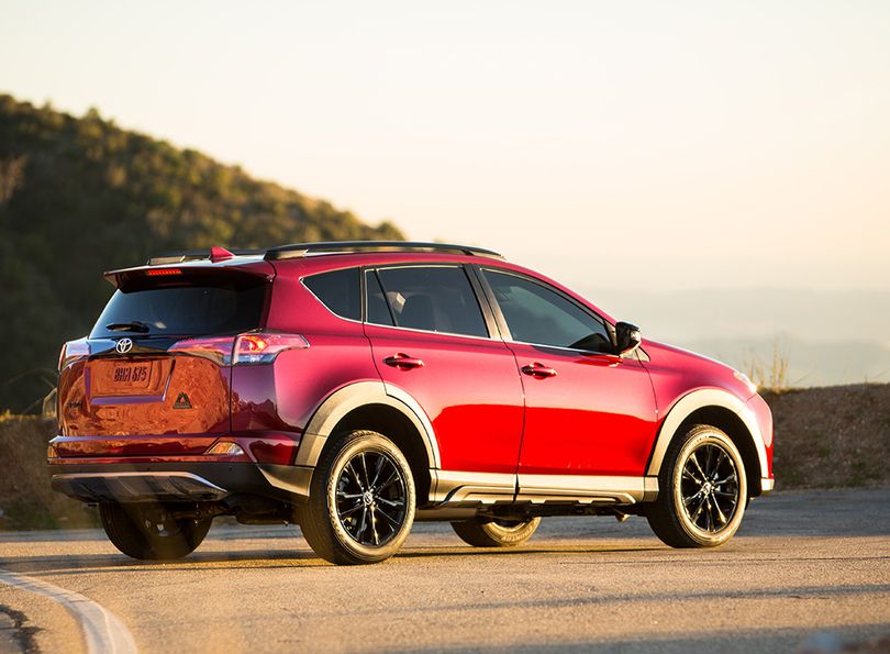 With its cosmetic upgrades, elevated ride height and tow-prep package, the new RAV4 Adventure nods toward the outdoors and towing crowds.  (Toyota)