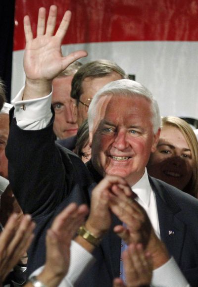  Pennsylvania Gov.-elect Tom Corbett celebrates his victory in Pittsburgh on Tuesday.  (Associated Press)