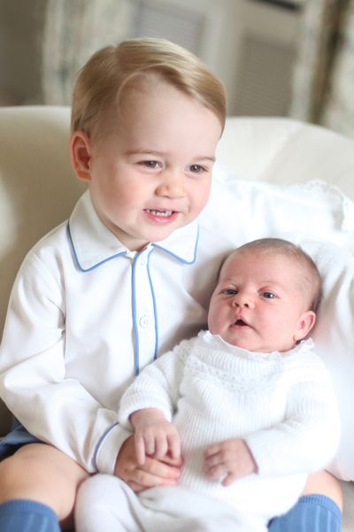 Britain’s Princess Charlotte, right, and brother, 2-year-old Prince George, in a photo taken by their mother, Kate, Duchess of Cambridge. (Associated Press)
