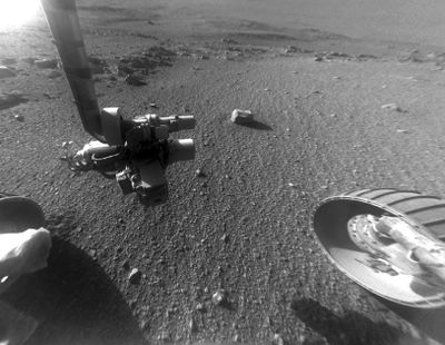 This Jan. 4, 2018 photo made available by NASA shows a view from the front Hazard Avoidance Camera of the Opportunity rover on the inboard slope of the western rim of Endeavour Crater on the planet Mars. (Associated Press)