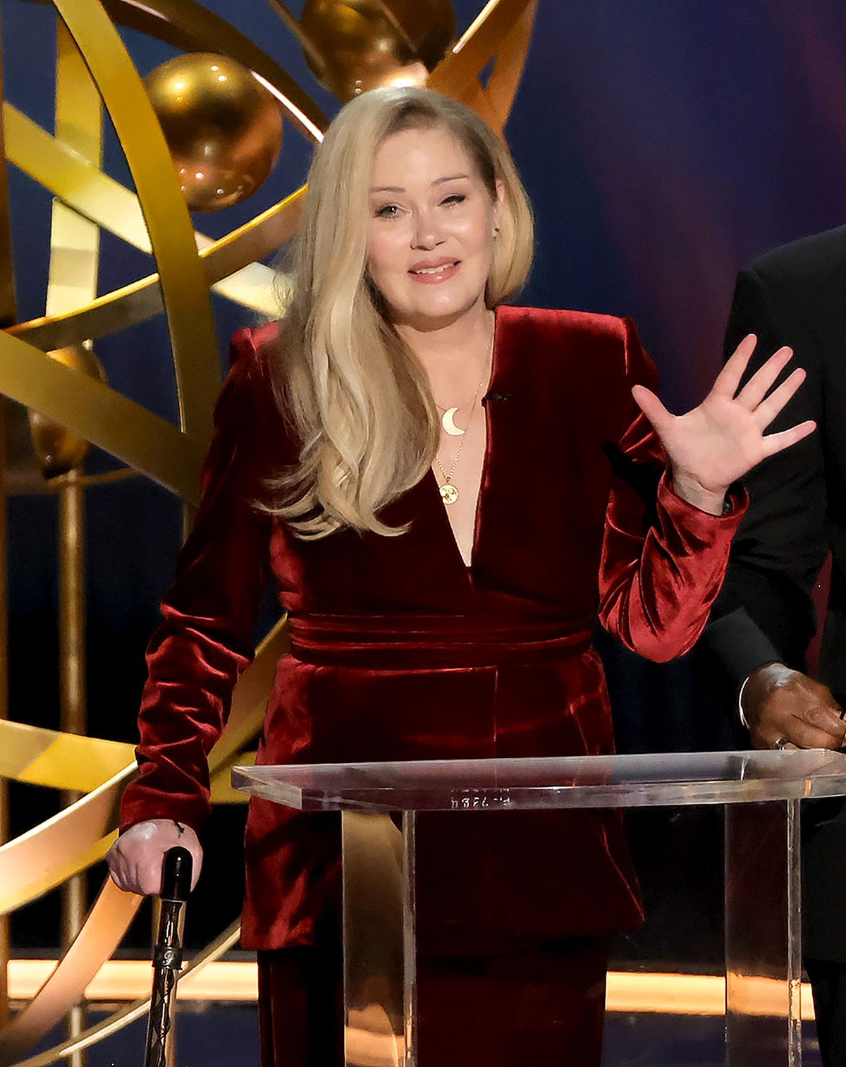 Christina Applegate speaks onstage during the 75th Primetime Emmy Awards at the Peacock Theater on Jan. 15, 2024, in Los Angeles. Written in bed during her MS battle, Applegate