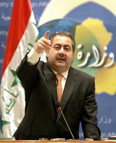 
Iraqi Foreign Minister Hoshyar Zebari speaks at a press conference in Baghdad on Monday. Associated Press
 (Associated Press / The Spokesman-Review)