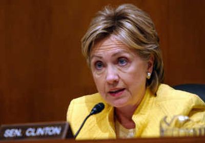 
Sen. Hillary Rodham Clinton, D-N.Y., seen at a Senate subcommittee meeting Wednesday, spoke at the liberal Campaign for America's Future event on the same day. Associated Press
 (Associated Press / The Spokesman-Review)