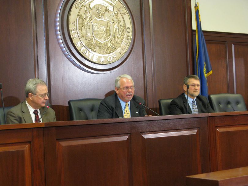 Rick Smith, Dan Chadwick and Mike Ferguson debate repeal of Idaho's personal property tax on business property (Betsy Russell)