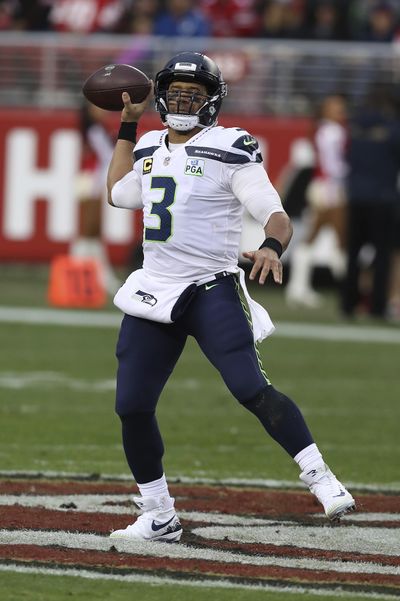Seattle Seahawks quarterback Russell Wilson, shown during a Dec. 16, 2018, loss to San Francisco at Levi’s Stadium in Santa Clara, Calif., has given the Seahawks until April 15 to work out a contract extension. (Daniel Gluskoter / AP)