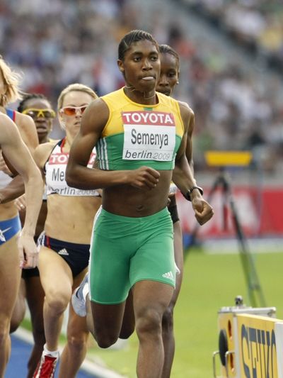 Caster Semenya competing in a women's 800m semifinal at the 2009 World Athletics Championships in Berlin.  (Associated Press)